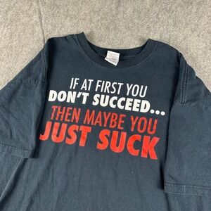 Vintage Mens Funny Sayings Black Graphic T Shirt XL If At First You Dont Succeed